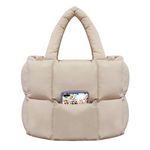 NAARIIAN women large puffer purse puffy tote bags dupes light weight handmade nylon bag woven shoulder handbag, Beige, Large