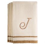 Monogrammed Gifts, Fingertip Towels, 11 x 18 Inches - Set of 4- Decorative Golden Brown Embroidered Towel - Extra Absorbent 100% Cotton- Personalized Gift- for Bathroom/Kitchen- Initial J (Ivory)