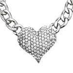 Silvertone Iced Out 3D Heart Pendant with a 16 Inch Adjustable Link Necklace