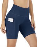 IUGA Gym Shorts for Women High Waisted Tummy Control Cycling Shorts Women with Pockets Workout Sport Yoga Running Shorts Navy Blue