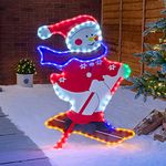 CHRISTOW Skiing Snowman Christmas Light Outdoor Decoration, Energy Efficient LED Rope Light, Freestanding Multi Coloured Silhouette, Mains Operated (96cm)