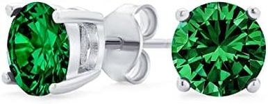 1Ct Green Round Cubic Zirconia Brilliant Cut Solitaire AAA CZ Stud Earrings .925 Sterling Silver Simulated Emerald 7MM