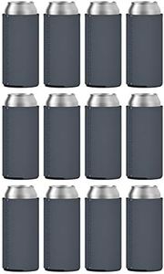 TahoeBay 12 Slim Can Sleeves - Blank Neoprene Beer Coolers – Compatible with 12oz RedBull, Michelob Ultra, White Claw Spiked Seltzer (Charcoal, 12)