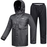 ILM Motorcycle Rain Suit Waterproof Wear Resistant 6 Pockets 2 Piece Set with Jacket and Pants Fits Men (Men's Large, Gray)