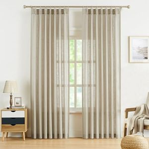 WEST LAKE Bailey Oatmeal Tan Pinch Pleated Semi Sheer Curtain Panels 84 Inches Length with Hooks,Boho Light Filtering Drapes for Bedroom Living Room,Rustic Textured Window Treatment,40" Wx84 Lx2