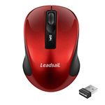 LeadsaiL Wireless Computer Mouse, 2.4G Portable Slim Cordless Mouse Less Noise for Laptop Optical Mouse with 4 Buttons, AA Battery Used, USB Mouse for Laptop, Deskbtop, MacBook (Red)