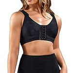 Nebility Women Post-Surgical Sports Support Bra Front Closure with Adjustable Straps Wirefree Racerback Black