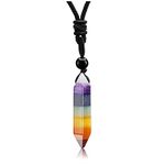 JOVIVI 7 Chakra Stone Necklace Women Men Healing Crystal Hexagonal Pendant Necklace Natural Spiritual Gifts with Adjustable Braided Rope Cord Protection Amulet Jewellery