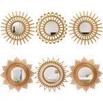 Namalu 6 Pcs Mirrors for Wall Decor, Small Circle Sun Mirrors Espejos Decorative Wall Art Entryway Mirror Hanging Circle Mirror for Wall Home Decor Bathroom Bedroom Living Room (Gold,Classic)