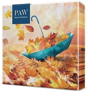 PAW - Serviette Papier (33 x 33 cm) I Lot de 20 I Serviette de Table Papier 3 Plis I Serviette de Table Jetable - Automne, Feuilles, Paysage I Motif: Umbrella Leaves