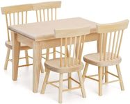Nicunom Dollhouse Dining Room Furniture Set, 1/12 Scale Miniature Table and 4 Chairs, Wooden Doll House Accessories