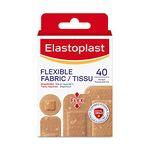 Elastoplast Flexible Fabric Bandages, 40 Strips, Assorted Sizes, beige | Extra Flexible | Adapts to all your movements | Strong Adhesion | Breathable Material | Water-repellent | Bacteria Shield