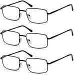 3-Pack Eyekepper Readers Rectangular Spring Temple Reader Eyeglasses for Men Reading Large Metal Reading Glasses Black +2.5