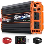 2500W Pure Sine Wave Power Inverter DC 12V to AC 240V with 2 UK Sockets, 30W Type-C, 5V 3.1A USB-A, LCD Remote Control,for Motorhome,Truck,Solar Power,Boats,Camping