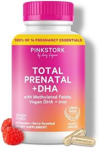 Pink Stork Total Prenatal Vitamins with DHA, Folate, Iron, Choline, and Vitamin B12 - Prenatals for Women to Support Fetal Development, Pregnancy Must Haves - 60 Capsules, 1 Month Supply