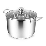 Penguin Home Stock Pot 24 cm, 7 Litre Stainless Steel Stockpot with Glass Lid Soup Pan Induction Safe Soup Pot, Casserole Dish Cooking Pot - 24x16cm Mirror Finish Cooker Pot Set