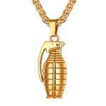 Gold Grenade Pendant Necklace for Men Steampunk Jewelry Rock Army Style