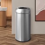 BEAMNOVA Trash Can Outdoor Indoor Garbage Enclosure with Lid Open Top Inside Cabinet Stainless Steel Industrial Waste Container, Silver