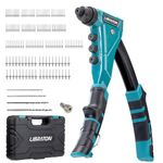 LIBRATON Heavy-Duty Rivet Gun, Pop Rivet Gun Kit, Professional Pop Riveter, Manual Riveter Gun with 160 Aluminum Rivets, Includes 4 Drill Bits, 4 Tool-Free Interchangeable Nozzles, Storage Case