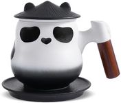 ZENS Tea Cup with Infuser and Lid for Loose Leaf Tea Steeper, 11 oz Cute Panda Tea Mug with Strainer and Coaster for Tea Steeper, Wood Handle Ceramic Tea Cup for Daughter, Collector's Mug Gifts