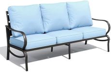 PHI VILLA Metal Patio Sofa with 5.75" Extra-Thick Waterproof Cushion, 3 Seater Deep Seat & High Back Outdoor Couch, All Weather Porch Furniture for Deck Backyard Front Porch Apartment,Blue