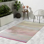 FAB HAB Outdoor Rug - Waterproof, Fade Resistant, Reversible - Premium Recycled Plastic - Striped - Garden, Deck, Patio, Balcony, Porch - Cancun - Candy - 150 x 240 cm