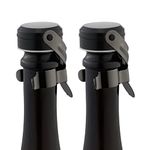 WOTOR Champagne&Wine Stopper Stainless Steel with Food Grade Silicone, Leak-Proof and Bubble Retaining Saver Keeps Wine&Champagne Fresh，Suitable for all Standard Size Wine&Sparkling(2 Pack MetalBlack）