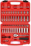 MIXPOWER 62-Piece 1/4-Inch Dr. Master Socket Set with Ratchets,Universal Joint, Drive Extension Bar Set with 1/4'' Dr. Bits Set, SAE/Metric, 6-Point, 5/32-Inch - 9/16-Inch, 4 mm - 14 mm, CR-V Socket