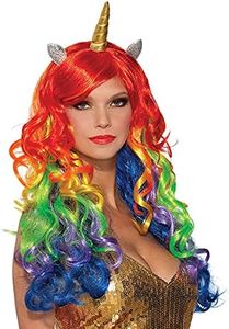 Forum Novelties Unicorn Wig With Horn, Rainbow, One Size