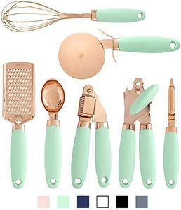 COOK With COLOR 7 Pc Kitchen Gadget Set Cooper Coated Stainless Steel Utensils with Soft Touch Nylon Mint Green Handles