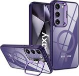 VONZEE Compatible for Samsung S24 Plus Case, Compatible with MagSafe, Military-Grade Protective Case, Built-in Stash Stand Phone Case, Scratch-Resistant Back Cover, Classic Series|Clear Deep Purple