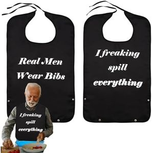 Celuisiva 2 Pcs Adult Bibs for Men, Adult Bibs for Elderly Men for Eating, Washable & Reusable Bib for Adults