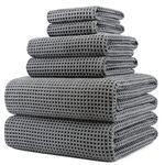 POLYTE Oversize, 60 x 30 in., Quick Dry Lint Free Microfiber Bath Towel Set, 6 Piece (Gray, Waffle Weave)