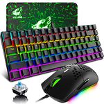 Wired Gaming Keyboard and Mouse Rainbow Backlit Mechanical Keyboard Blue Switch Type-C 84 Keys Anti-ghosting,RGB 12000 DPI Lightweight Honeycomb Shell Gaming Mouse,Large Mouse Pad for PC Gamers(Black)