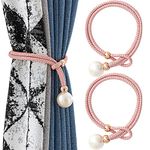 Folmywy 2 Pack Curtain Tiebacks with Pearls Pink Adjustable Weave Rope Tieback Decor Holdbacks Holders for Balcony Wall Dining Patio Window Indoor Outdoor