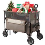 TIMBER RIDGE Extra Large Collapsible Folding Wagon Carts, Heavy Duty Outdoor Camping Garden Utility Wagons with Extended Height, Adjustable Handle, Cup Holders