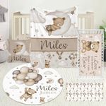 Personalized Balloon Bear Crib Bedding Set, Custom Name 5 Piece Baby Crib Sheet Set for Boys, White Crib Bedding Set for Girls, New Parents Gift for Baby Bedding