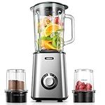 Blenders for Kitchen, 3 in 1 Jug Blender with 1.5L Glass Jug | Stainless Steel Blades, 3 Speed Control with Pulse | Mixer Grinder with Coffee/Spice Grinder Mill Included | 450W