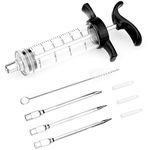 Turkey Meat Injector Syringe Kit with 3 Marinade Needles for BBQ Grill Smoker, 1 Cleaning Brush, 1 Oz/30 ml Large Capacity Injector Marinades for Meats Black