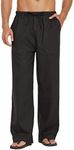 COOFANDY Mens Linen Beach Pants Cotton Loose Casual Lightweight Drawstring Summer Pants A- Black