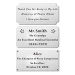 4" W x 2" H, Personalized, Custom Laser Engraved, Brushed Stainless Steel Plate Picture Frame Name Label Art Tag for Frames, with Adhesive Backing or Screws