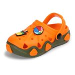 TRASE MG-II Unisex-Child Kids Light Weight Croslite Clogs | Outdoor, Walking, All Day Casual Wear- Orange-Green, 4 Kids UK