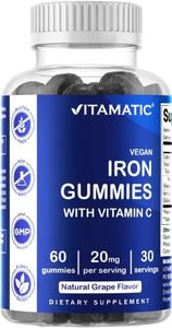 Vitamatic Iron Gummies Supplement for Women & Men - 20mg Serving - 60 Vegan Gummies - Great Tasting Iron Gummy Vitamins with Vitamin C