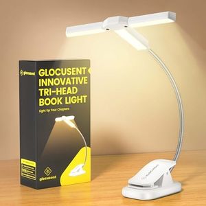 Glocusent Innovative Tri-Head Book Light for Reading in Bed, 3 Colors & 5 Brightness Levels, 1000mAh Rechargeable Reading Light with 30-Min Timer, 10-100Hrs, Partner Friendly, Perfect for Book Lovers