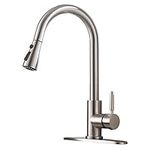 Single Handle High Arc Pull out Brushed Nickel Kitchen Faucet, Single Level Stainless Steel Kitchen Sink Faucets with Pull down Sprayer