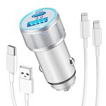 Car Charger with Cables for iPhone 14/13/12/11/Pro/Max/Plus/SE 8/7/6, 38W 2-Port (PD/QC) Cigarette Lighter USB C Adapter and 2x 1m Lightnings Cable 12V/24V USB Socket