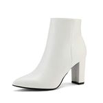 DREAM PAIRS Women's Chunky Heel Ankle Booties Pointed Toe Short Boots, White/Pu-1, 7.5