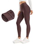 CRZ YOGA Women's Thermal Fleece Lined Leggings High Waisted Warm Winter Yoga Pants with Pockets - 28 Inches Purple Taupe 8