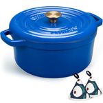 Overmont 5.5QT Cast Iron Dutch Oven - Dual Widened Handles -Enameled Pot with Cookbook - Heavy-Duty Enamel Cookware with Cotton Potholders for Braising Stews Roasting Bread Baking