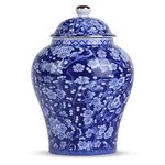 Elegaset Handcrafted Traditional Chinoiserie Blue and White Porcelain Ginger Jar with Lid - Decorative Vase Storage Jar for Coffee, Tea, and Snacks (Design 4)